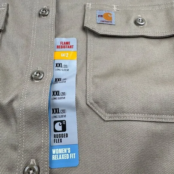 NWT Carhartt FR Shirt Women's XXL(20) Relaxed Fit Long Sleeve Twill Beige CAT2 - Picture 4 of 12
